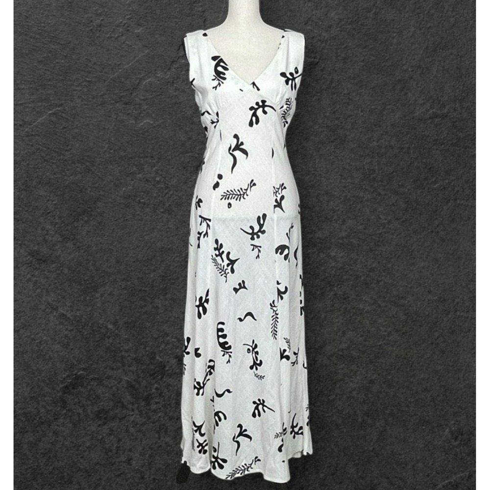 Anthropologie Paper Heart Abstract Floral Linen Dress Size‎ M Maxi Contemporary